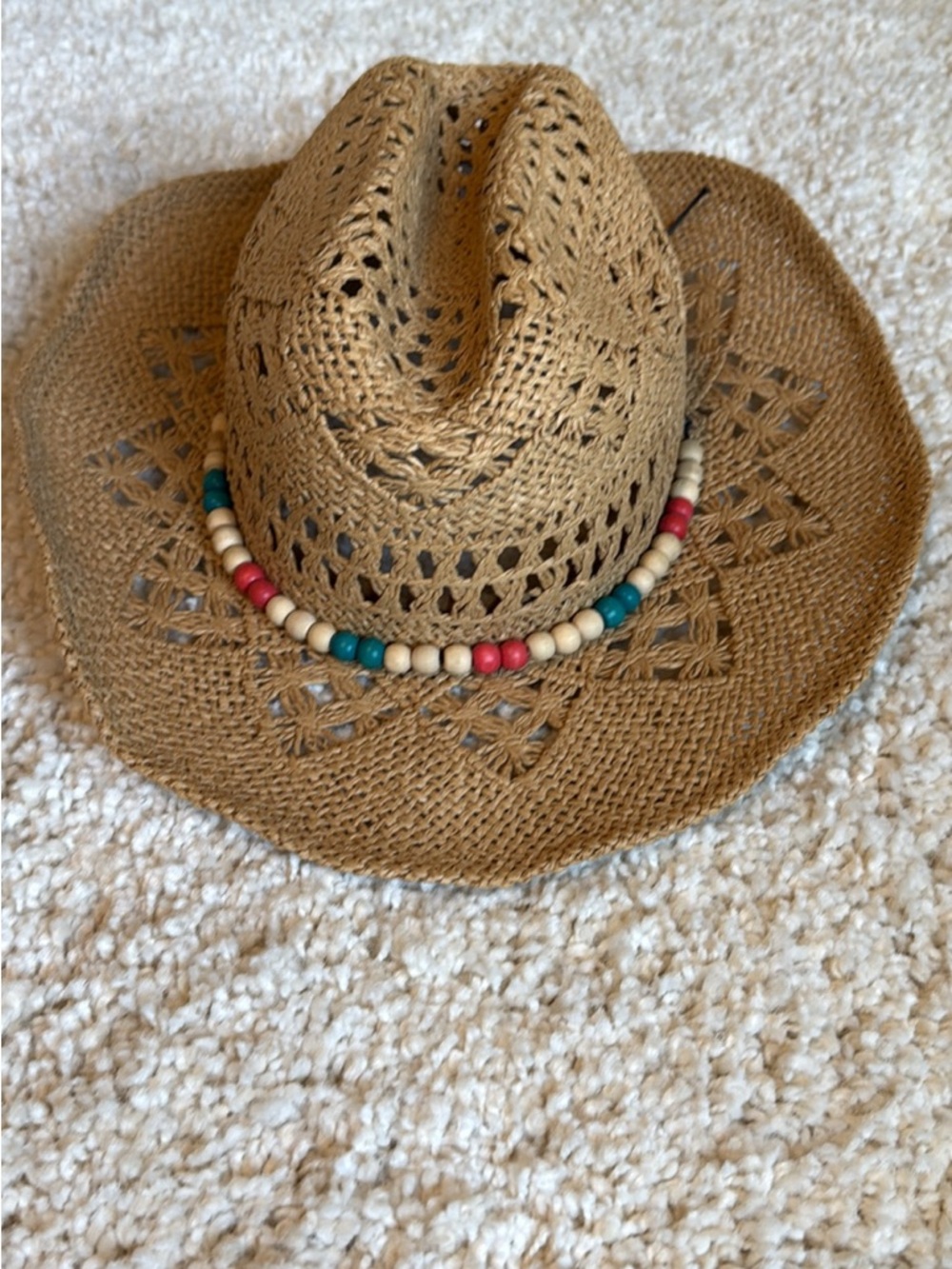 New nude tan red turquoise bead women’s western country hat 22”